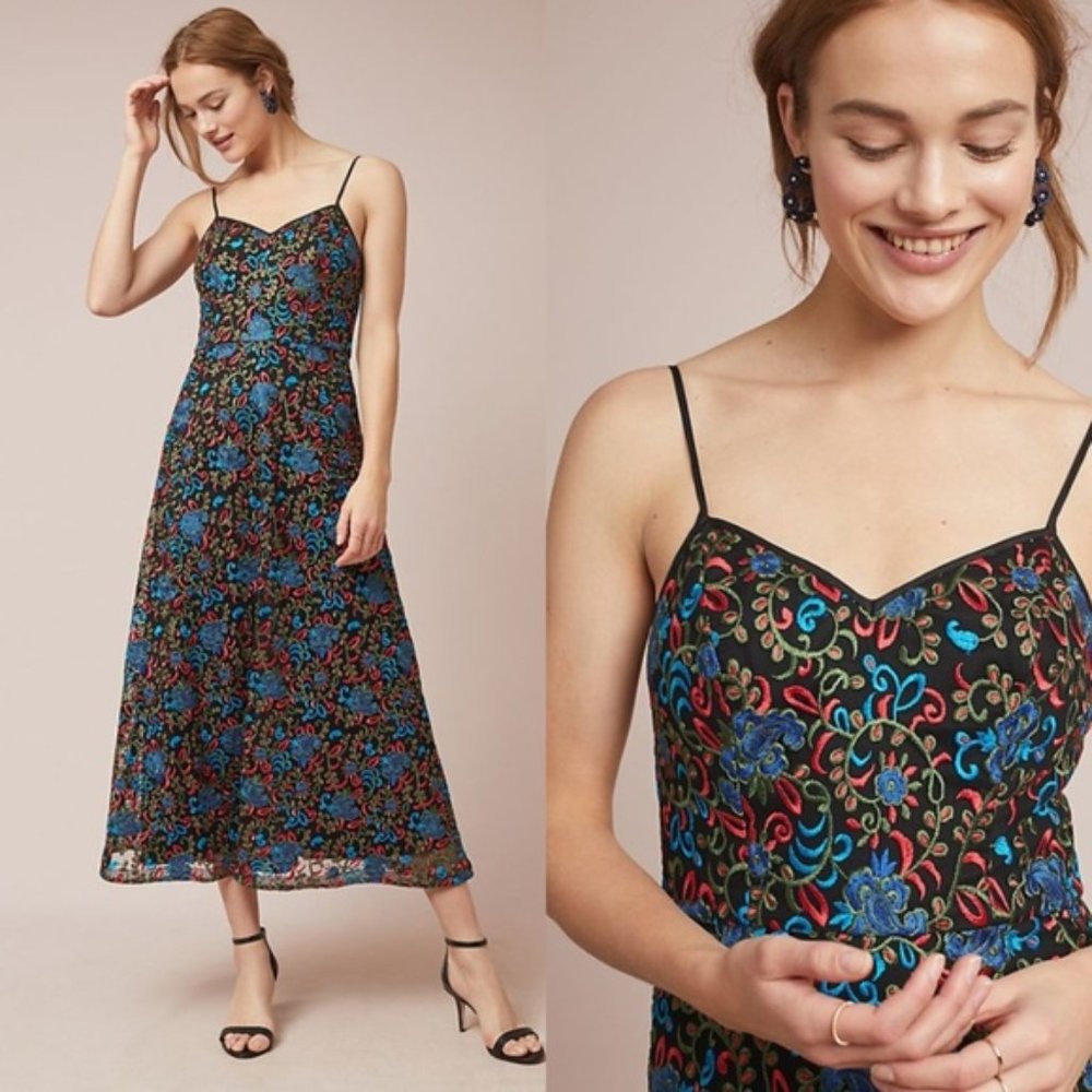 NWT ANTHROPOLOGIE Monique Lhuillier Canossa Embroidered Dress 12